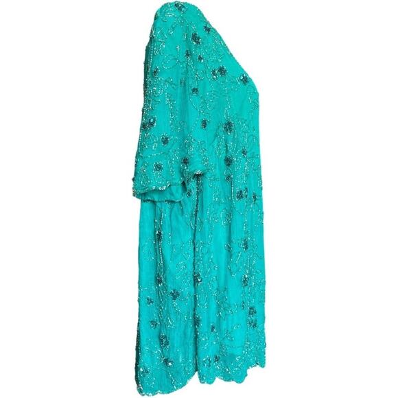 Roaman's Vintage Silk Beaded Sequined Teal Short Sleeved Blouse Top Shirt Sz 24W - Picture 3 of 9